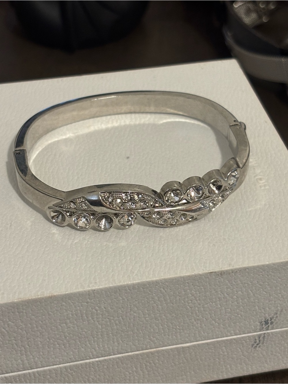 Silver Crystal Leaf Bangle Bracelet - Women Jewelry